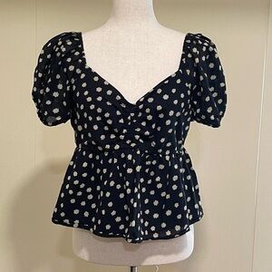 BP Nordstrom NWT Black Pink Green Floral V-Neck Peplum Top Size Small